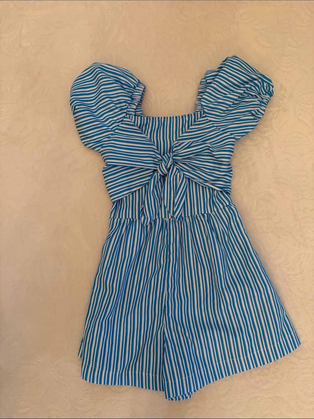 Blue & White Striped Tie-Front Kids Romper